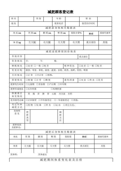 减肥顾客登记表