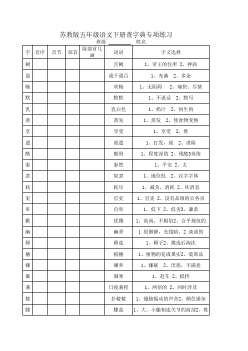 苏教版五下语文查字典专项练习