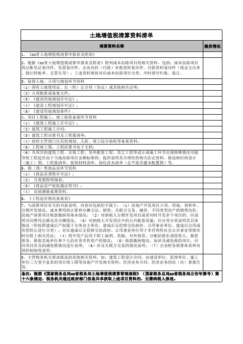 土地增值税清算申报资料清单