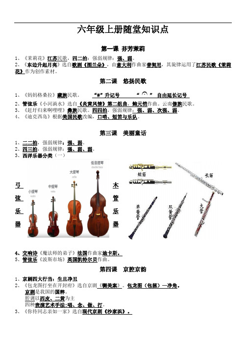 六年级音乐上册1-4单元知识点汇总