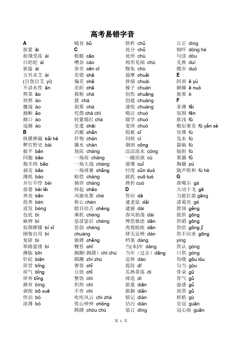 (完整版)高考易错字音字形归纳