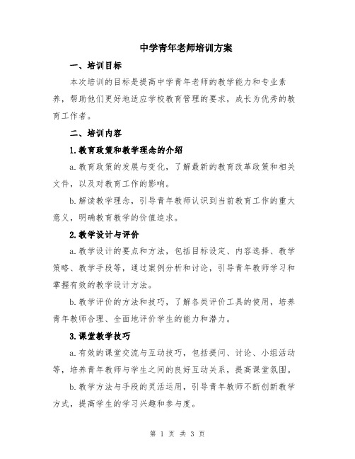 中学青年老师培训方案