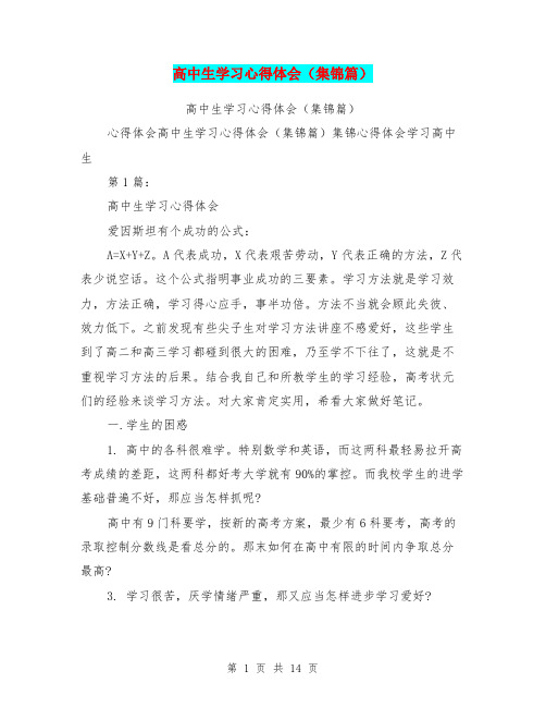 高中生学习心得体会(集锦篇)