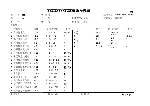 医院化验单模板-血常规