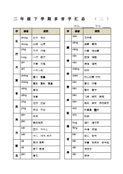 二年级下册多音字汇总二