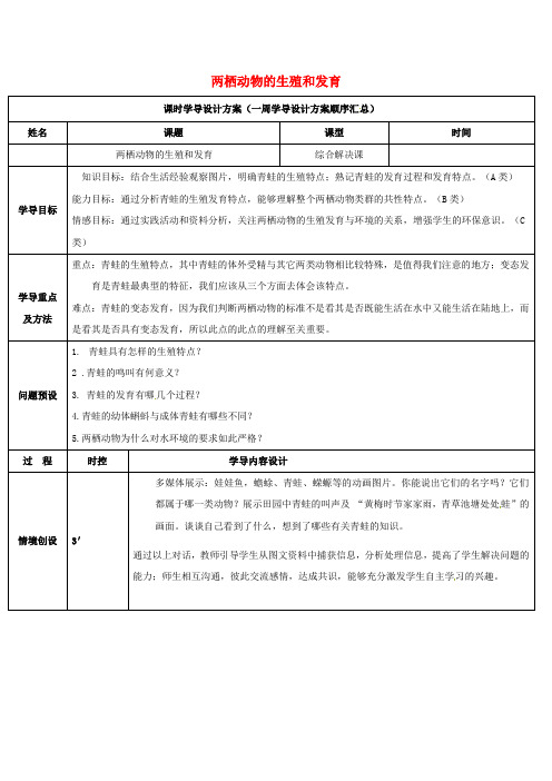 济南版生物八年级上册-4.2.2 两栖动物的生殖和发育导学案