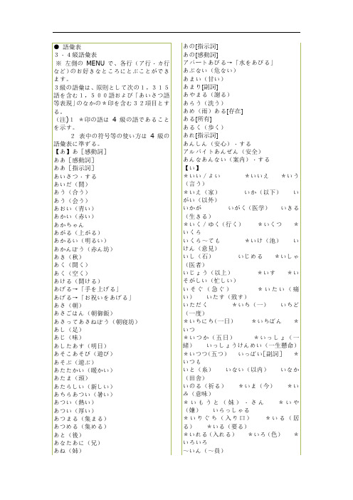 日语3,4级能力考试词汇表