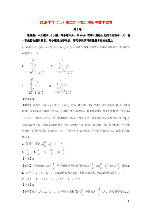 2019学年高二数学上学期期初考试试题 文(含解析)