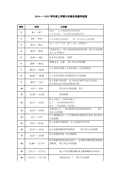 九年级化学教学进度