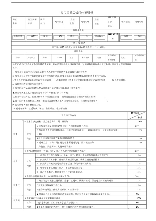 淘宝天猫店长岗位职责与KPI考核