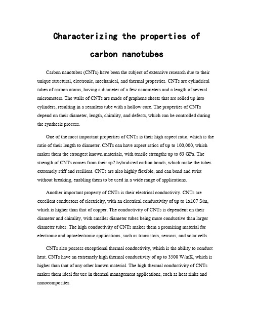 Characterizing the properties of carbon nanotubes