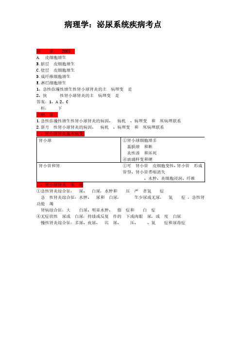 病理学：泌尿系统疾病考点