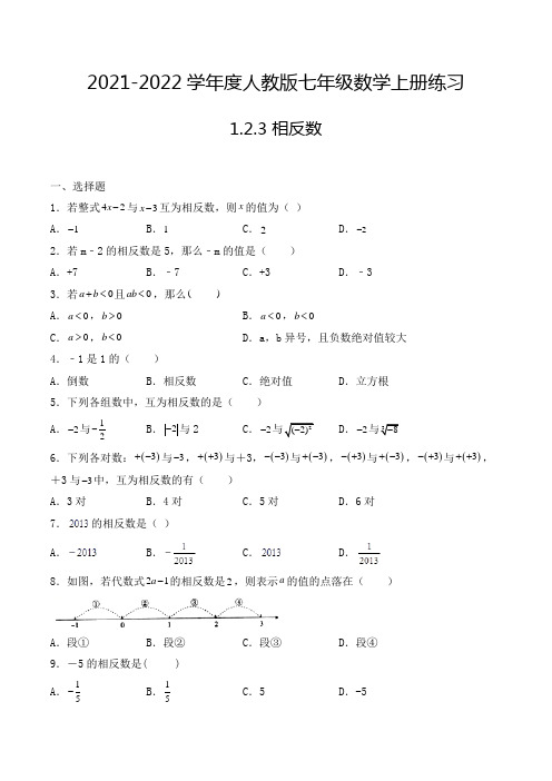 【基础巩固】2021-2022年七年级数学上册1.2.3 相反数-练习四(人教版,含解析)