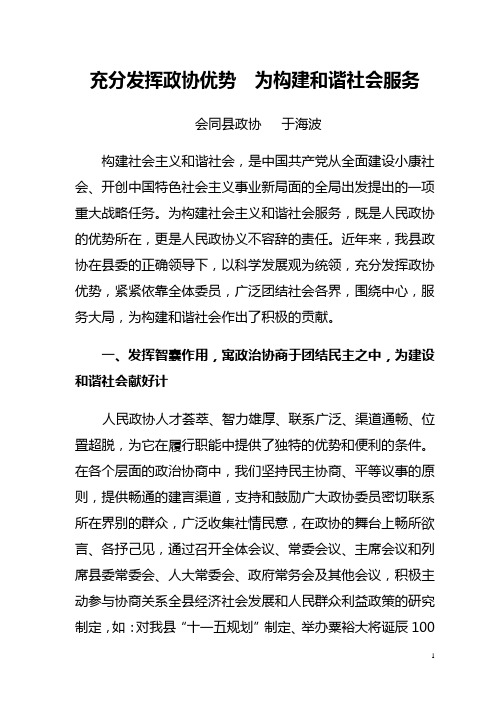 发挥政协作用,为构建和谐社会服务