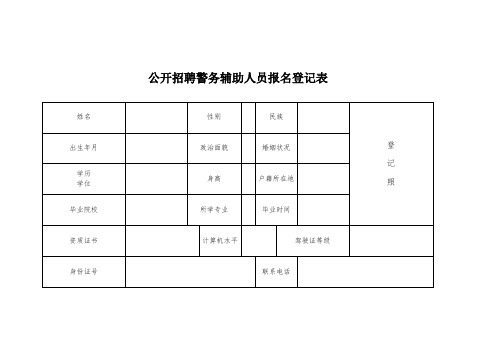 公开招聘警务辅助人员报名登记表