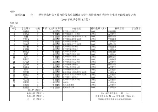 寄宿生发放册