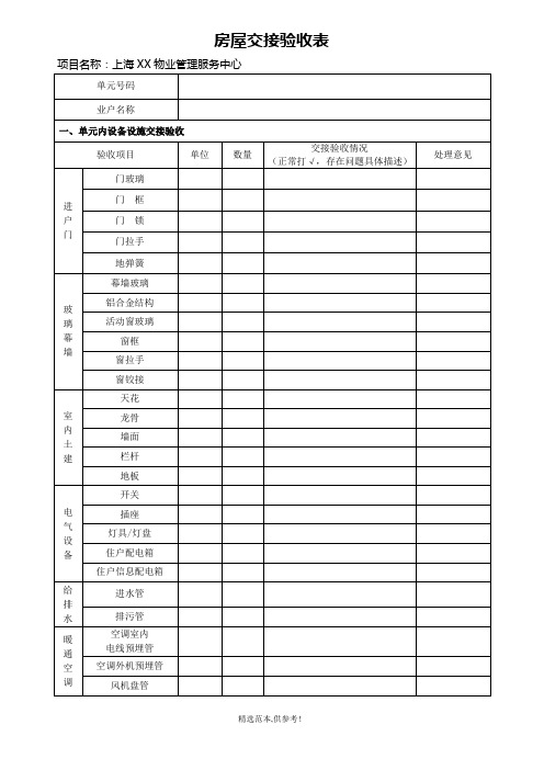 物业房屋交接验收表