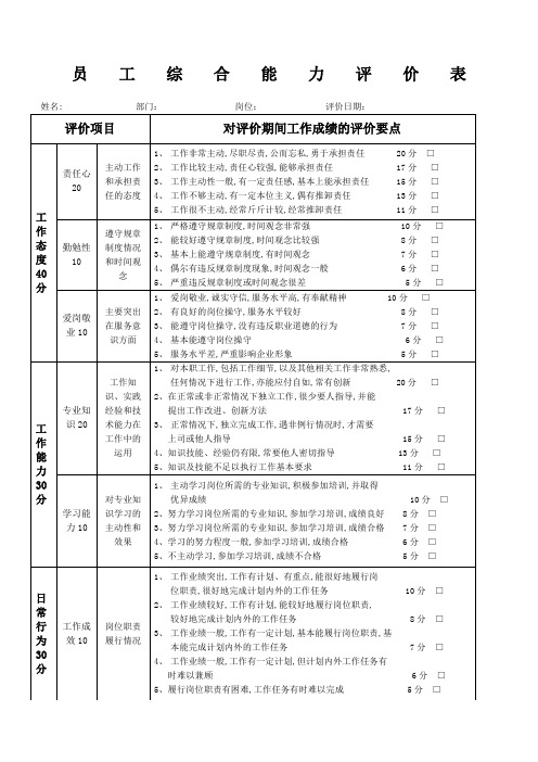 员工综合能力评价表