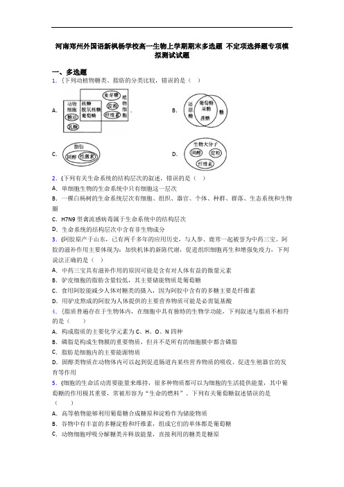 河南郑州外国语新枫杨学校高一生物上学期期末多选题 不定项选择题专项模拟测试试题