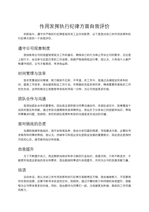 作用发挥执行纪律方面自我评价