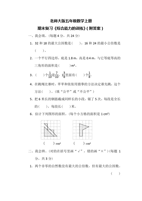 北师大版五年级数学上册期末复习《综合能力的训练》(附答案)