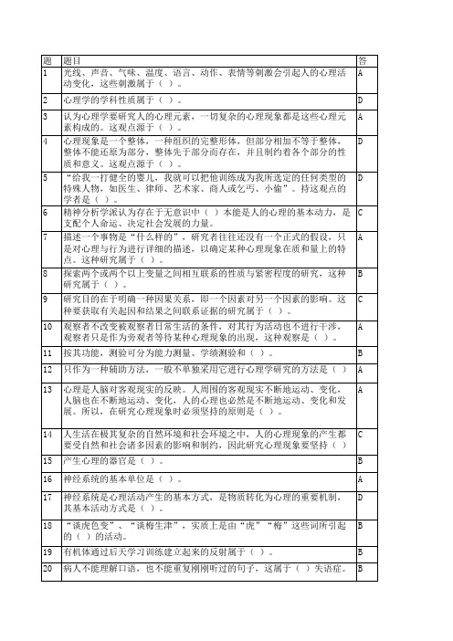 公共心理学题库(定稿)