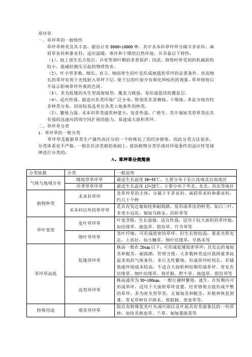 草坪草的种类