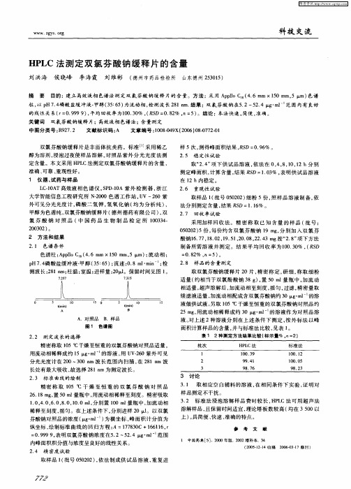 HPLC法测定双氯芬酸钠缓释片的含量