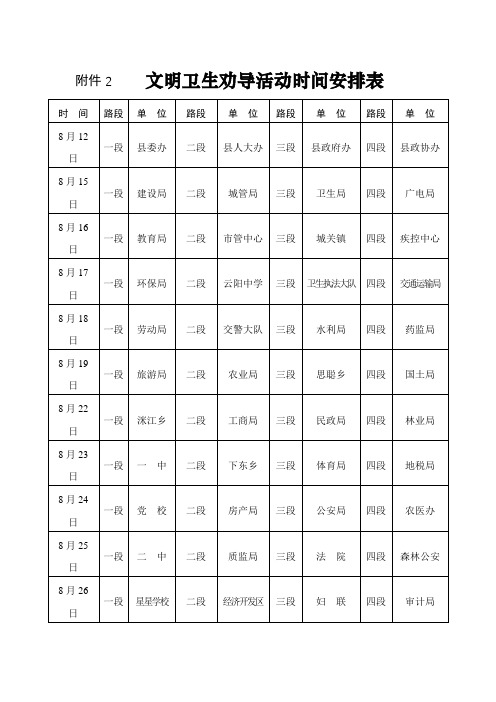 文明卫生劝导活动时间安排表【模板】