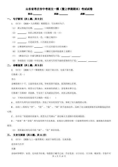 山东省枣庄市中考语文一模(暨上学期期末)考试试卷