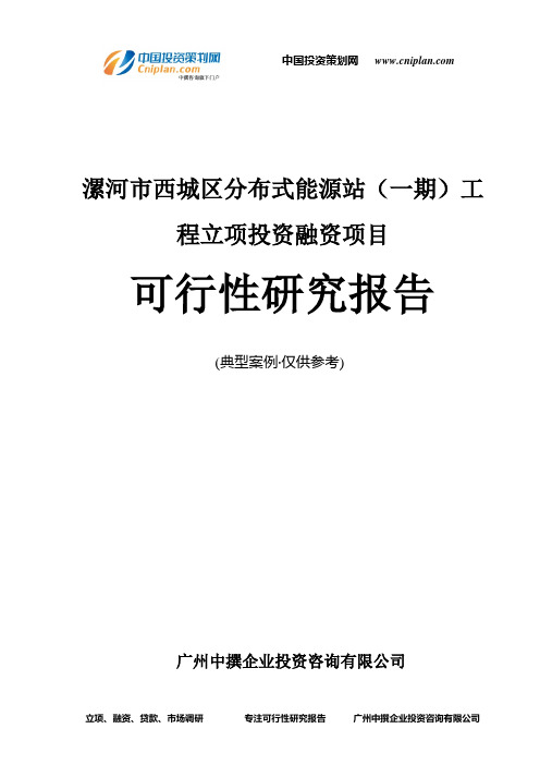 漯河市西城区分布式能源站(一期)工程融资投资立项项目可行性研究报告(非常详细)