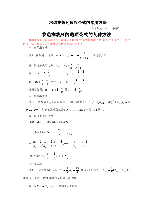 求递推数列通项公式的常用方法