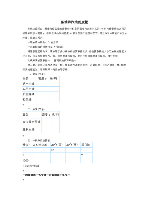 汽油、柴油吨换算升的计算方法