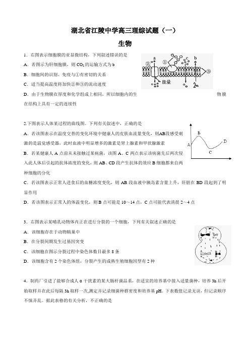 湖北省江陵中学高三理综试题(一)(生物).doc