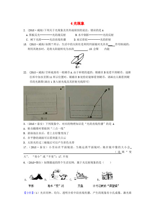 2018年中考物理题分类汇编：4-光现象(Word版,含答案解析)