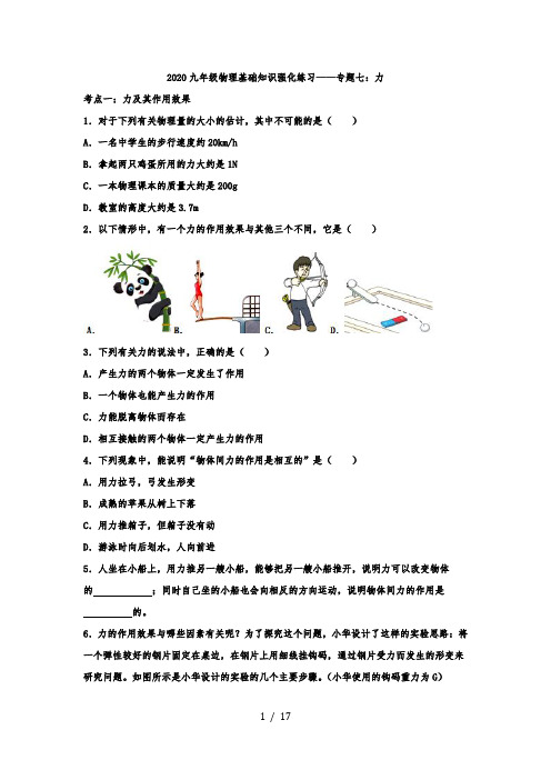 2020九年级物理中考复习基础知识强化练习——专题七：力