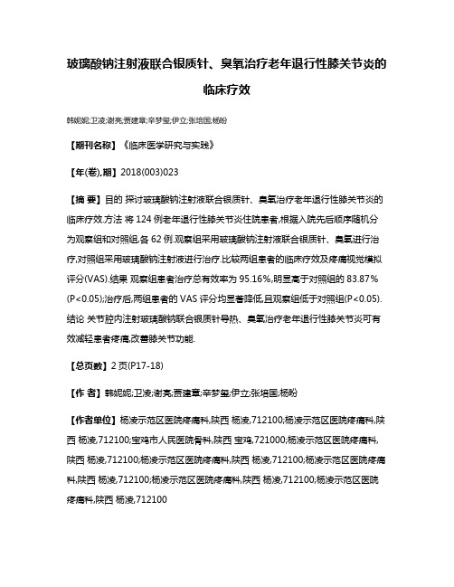 玻璃酸钠注射液联合银质针、臭氧治疗老年退行性膝关节炎的临床疗效