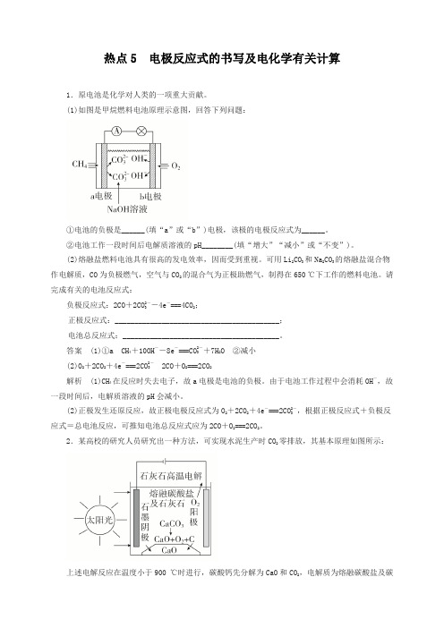 江苏专用2019届高考化学二轮复习压轴题热点练5电极反应式的书写及电化学有关计算