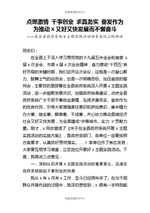 在全县政府系统X主题实践活动动员会议上的讲话