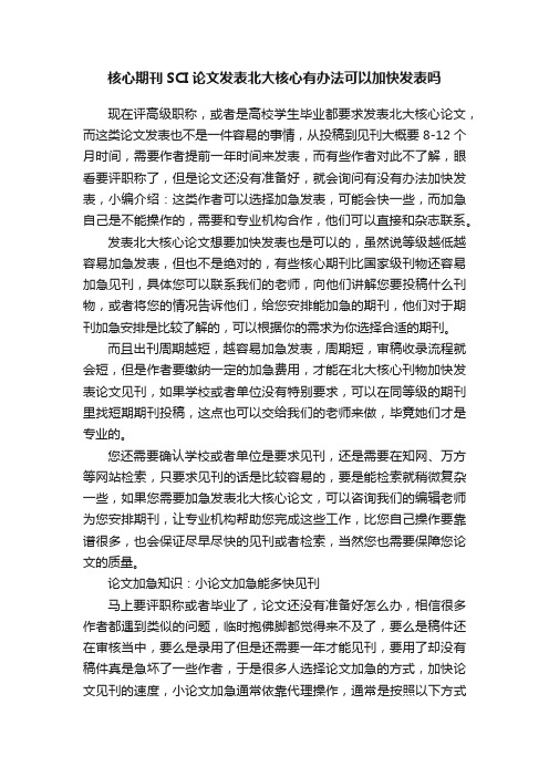 核心期刊SCI论文发表北大核心有办法可以加快发表吗