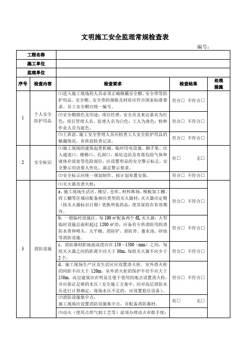 文明施工安全监理常规检查表