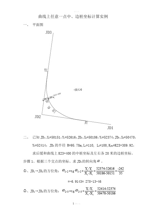 后缓和曲线上任意点中、边桩坐标计算实例