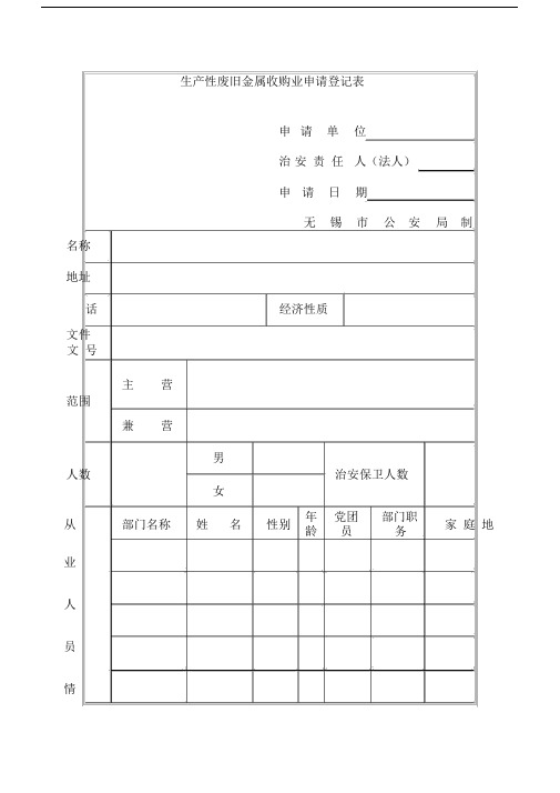 生产性废旧金属收购业申请登记标准表格.doc