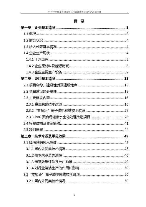 氯碱装置清洁生产改造项目可行性研究报告(优秀甲级资质资金申请报告)