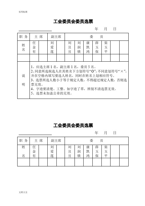 工会委员会委员选票