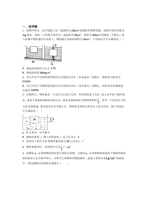 初二物理第十章浮力知识点总结含答案