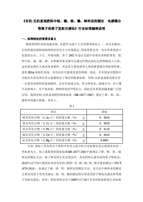 有机-无机复混肥料中铅镉铬镍砷和汞的测定电感耦合等离子体