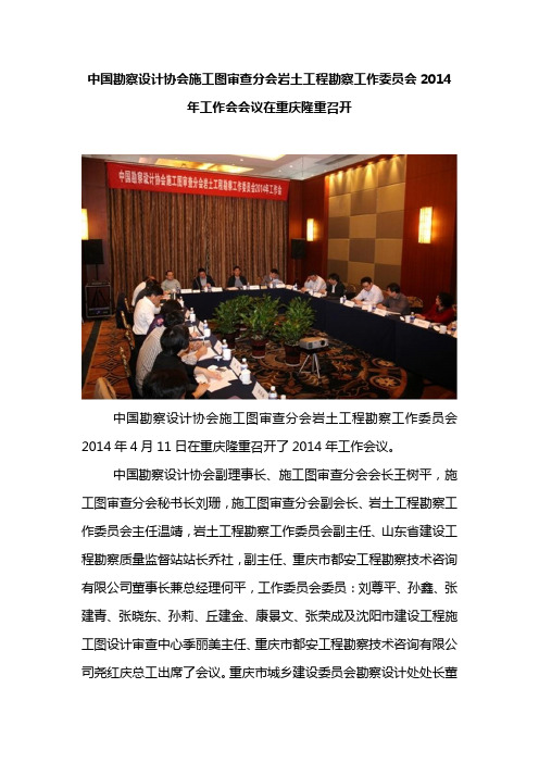 中国勘察设计协会施工图审查分会岩土工程勘察工作委员会2014年工作会会议在重庆隆重召开