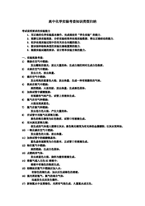 高中化学实验考查知识类型归纳