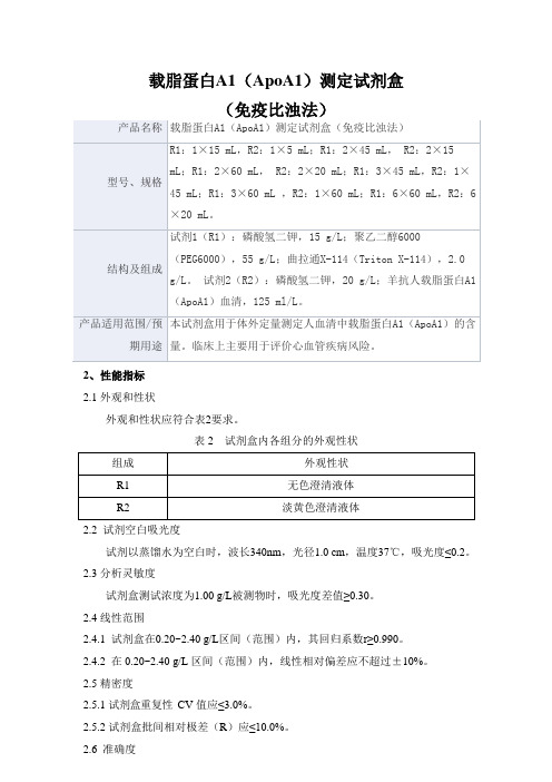 载脂蛋白A1(ApoA1)测定试剂盒(免疫比浊法)产品技术要求derui